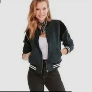 BDG Womens Black Bomber Jacket with Varsity Trim Sz S